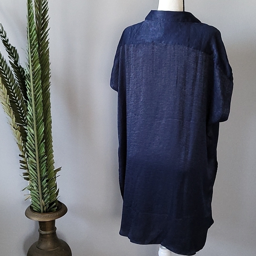 Roaman's navy blue button-down blouse NWOT - Picture 2 of 11